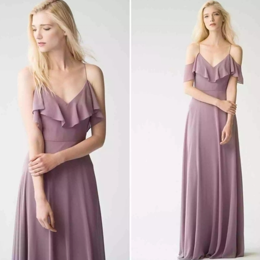 Anthro Jenny Yoo Mila Dress Size 22 Lilac‎ Purple Maxi Full Length Ruffle Sleeve